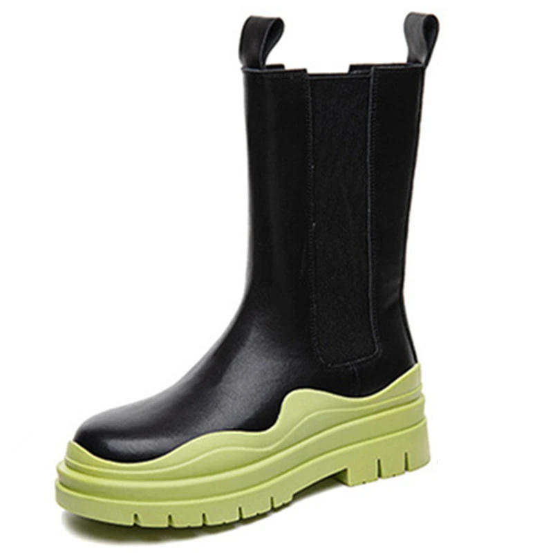 Прямая поставка; Женские сапоги «Челси» из натуральной кожи; Женская обувь на толстой подошве; Сезон осень-зима; Модные ботинки; Botas Mujer