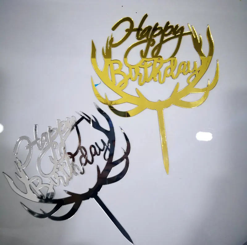 Antler design happy birthday cake topper acrylic cake topper
