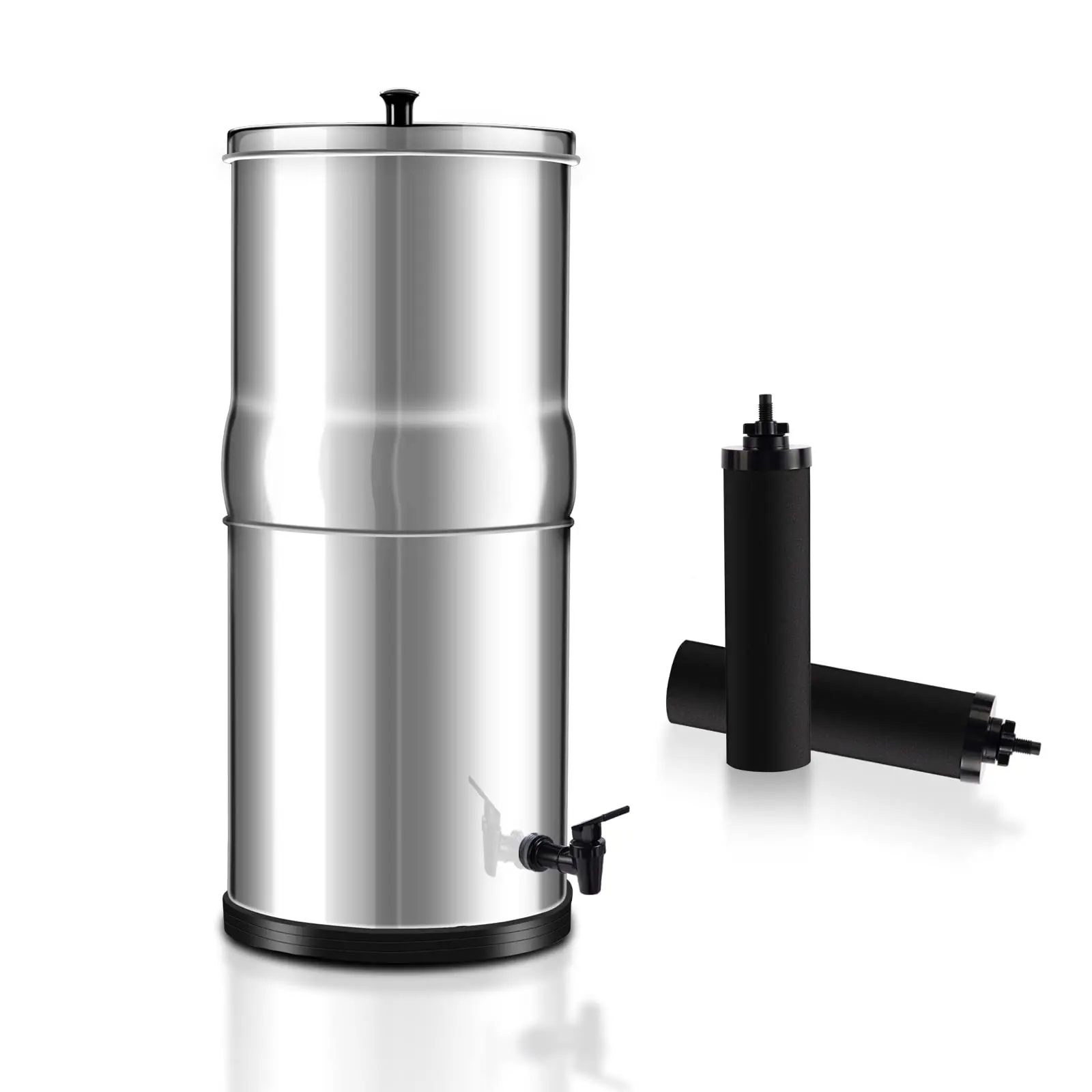 Gravity inlet filtration system 2.25G Stainless-Steel Countertop Water Filter System with 2 Black Elements 2 Fluoride Filters