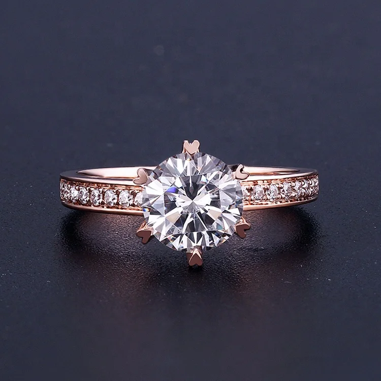 Engagement ring 1 carat with side pave six prong  snowflake style Moissanite diamond round brilliant 14k 18k gold wedding ring