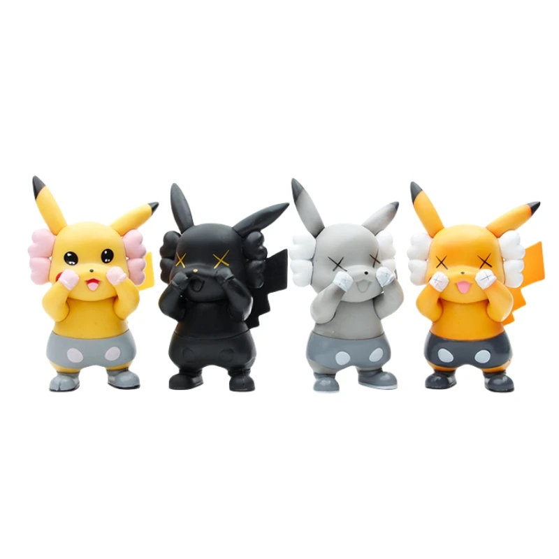 New products 4PCS/Set 10cm pikachus kaw Cows PVC model doll Toy Ornaments Anime Pokemone Action Figures