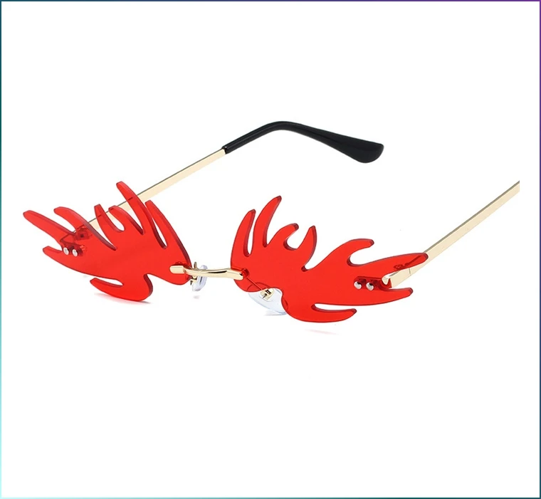 NEW Fire Flame Funny Party Festival Ball Women Eyeglasses Metal Rimless Lens Sun Sunglasses Blue Light Blocking Glasses