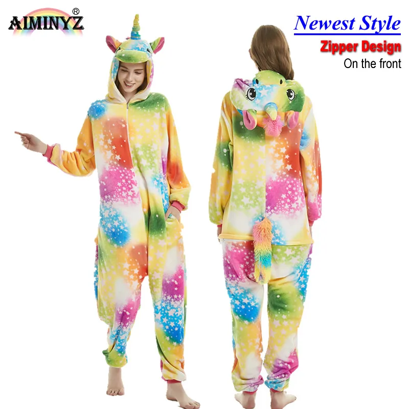 AIMINYZ Wholesale Adult Women Flannel Pajamas Autumn/Winter Long Sleeve Sleepwear Suit Warm Cute Onesie Pegasus Female Pyjama