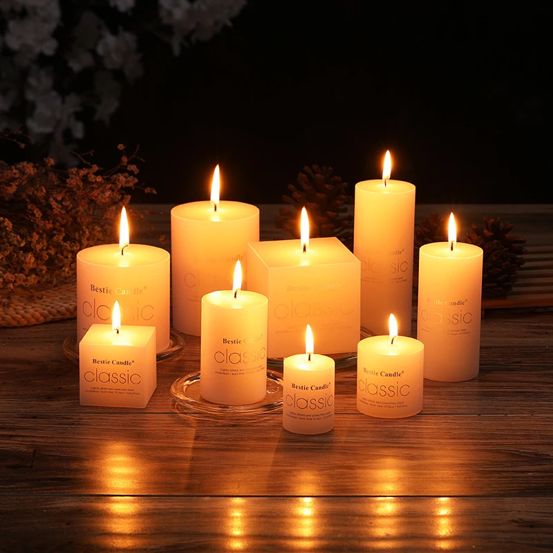Factory Supply European Style Long Tall Flameless White Pillar Candles Different Sizes Paraffin Cylindrical Candle