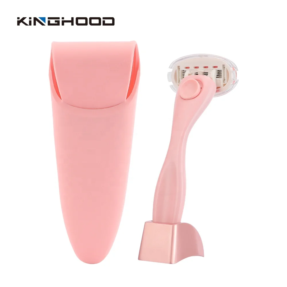 Private Label  Pivoting Replaceable  Four Blade Cartridge System Razor Metal Handle Women Pink Shaving Razor