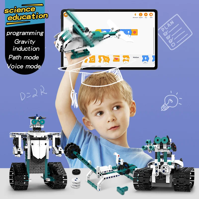 5-in-1 Steam App Programming Building Block Set Kids Education Electric DIY Assembly Toys Stem Robot 3D Puzzle Toy