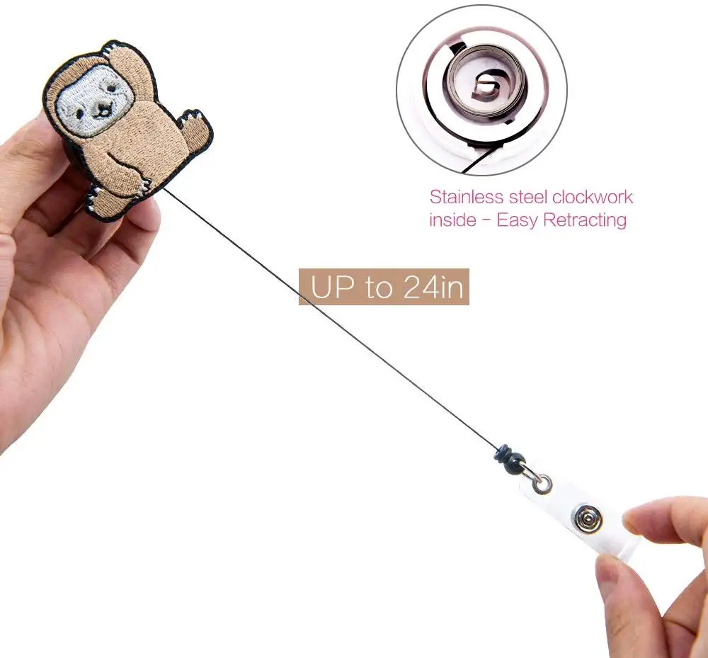Amazon hot lanyard sloth magnetic cute name medical felt character retractable id card nurse badge holder