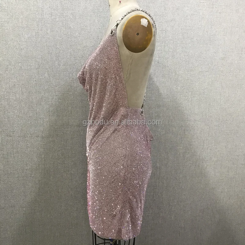 Zipper Sexy Party Crystal Mesh Dress Rhinestone Dress