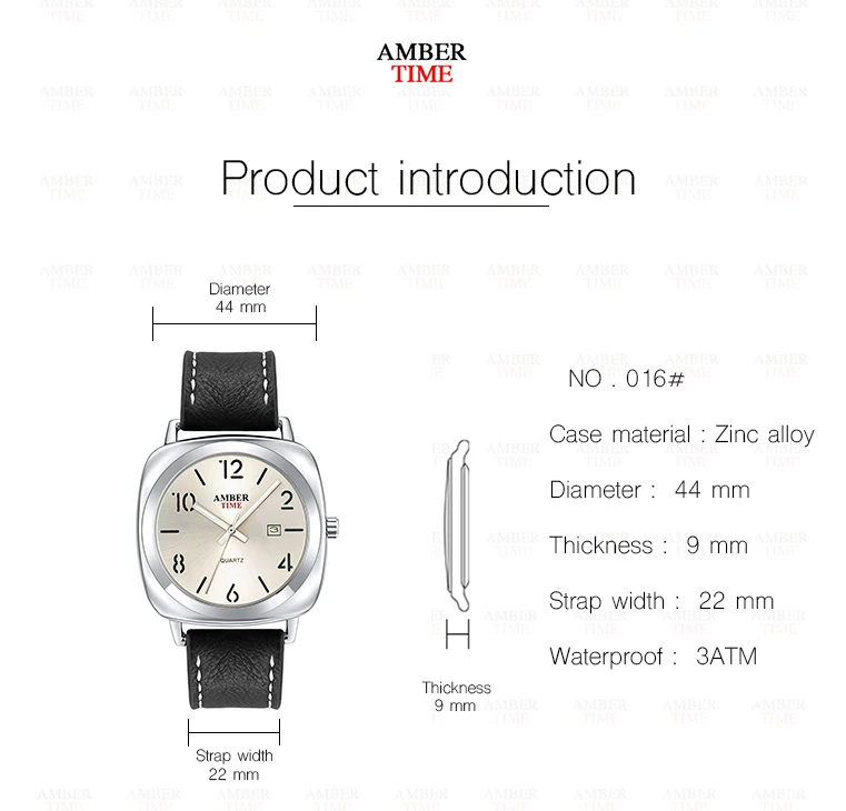 AMBER TIME Brand Luxury Mens Watches Male Clock Date Sport Leather Strap Quartz Business Watches Relogio Masculino