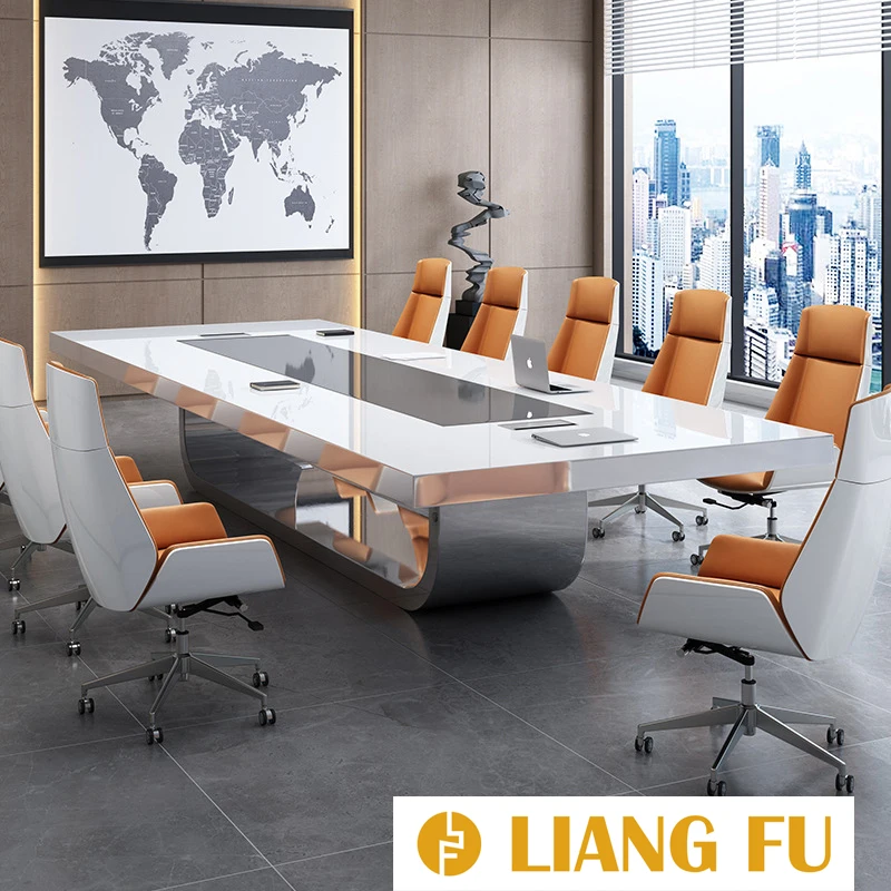 Conference Table Price Paint Baking Veneer Microphone White Conference Table With Stainless Steel Metal Leg