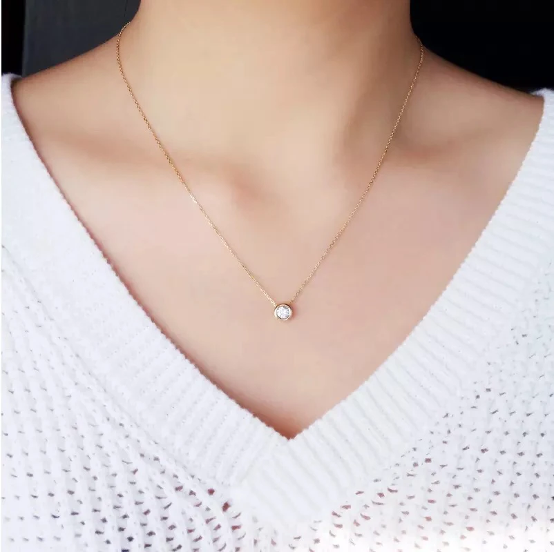 0.1ct 18K Yellow Gold Natural Diamond Chocker Necklace Real Diamond Pendant Necklace Gift for Women and Kids