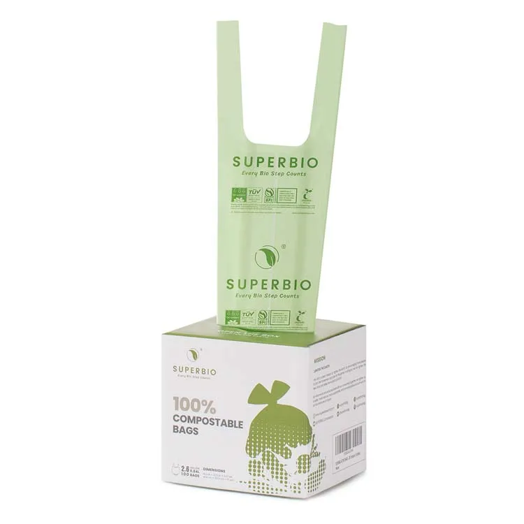 Superior Strength Compostable Biodegradable Kitchen Trash Bags Food Waste Bags with Handle 2.6 Gallon , 9.8 Liter, 100 Counts