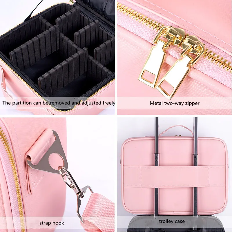 KALANTA nail bolsa de couro Girls Pu Travel Makeup Beauty Storage Box Travel Portable Artist Cosmetic case box Hand Bag