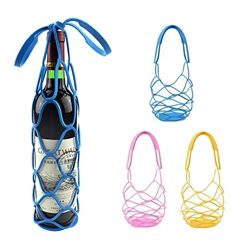 Custom Silicone Wine Bottle Carrier Basket Rubber Pot Holders Table Mat Travelling Net Hand Bag For Red Wine Bottle