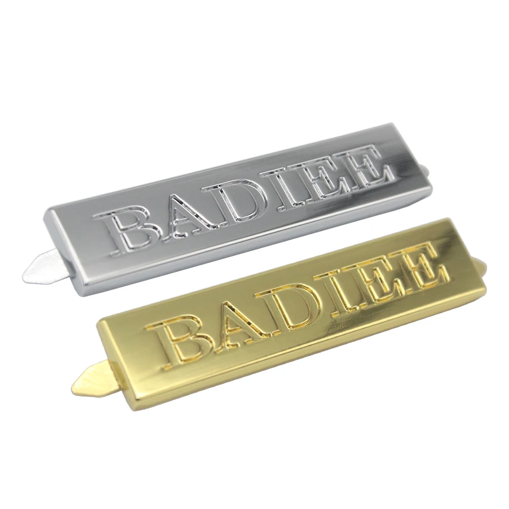 Multiple Color Options Custom Metal Logo Labels Shiny Bright Brand Name Engraved Metal Plates for Handbags and Shoes