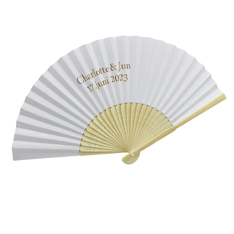 MOQ 50PCS Personalized Bamboo Custom Hand fan Paper Fabric Printing Folding Hand Held Fan For Wedding
