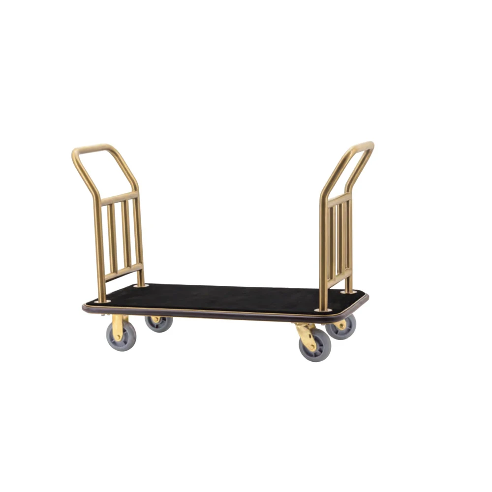 Gold Pipe Red Baseboard Hotel Lobby Service Luggage Trolley Hanging Rod Baggage Cart OEM Custom Manufacturer Wholesale