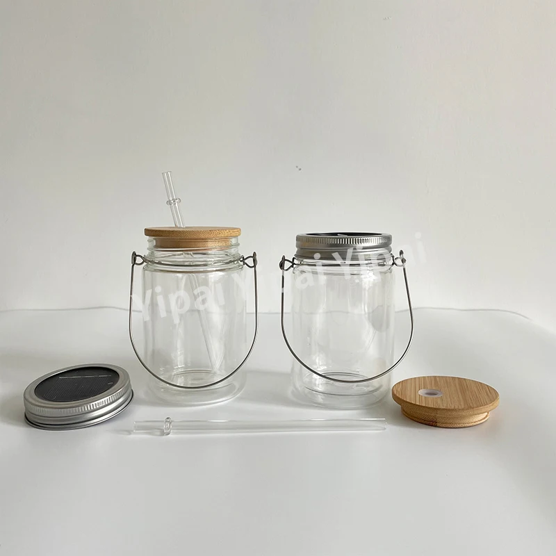 Solar Garden Lamp double wall glass 11oz solar mason jar lights with pre dilled hole for sublimation and snow globe