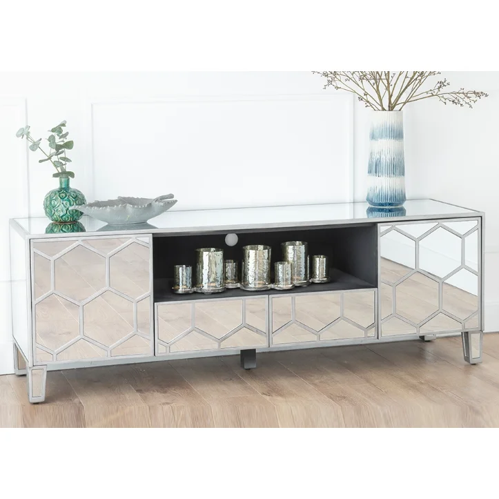 Tv Stand Silver Tv Console Table Tv Cabinet 3 Drawers Mirrored Crystal Factory Luxury Living Room Furniture