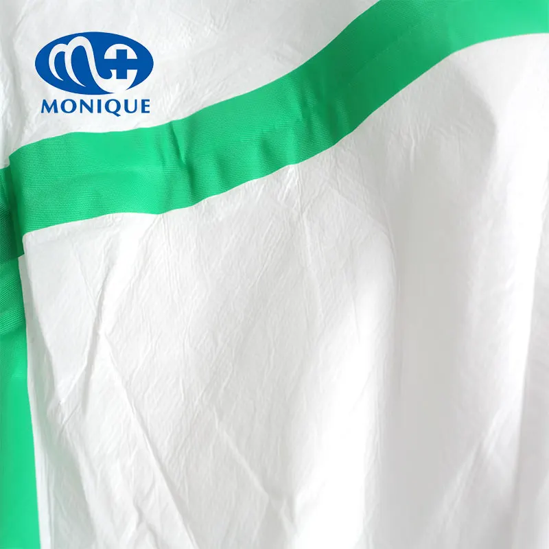 65-70gsm pp+pe hazmat chemical blue green tape glue on medical protection coverall clothing