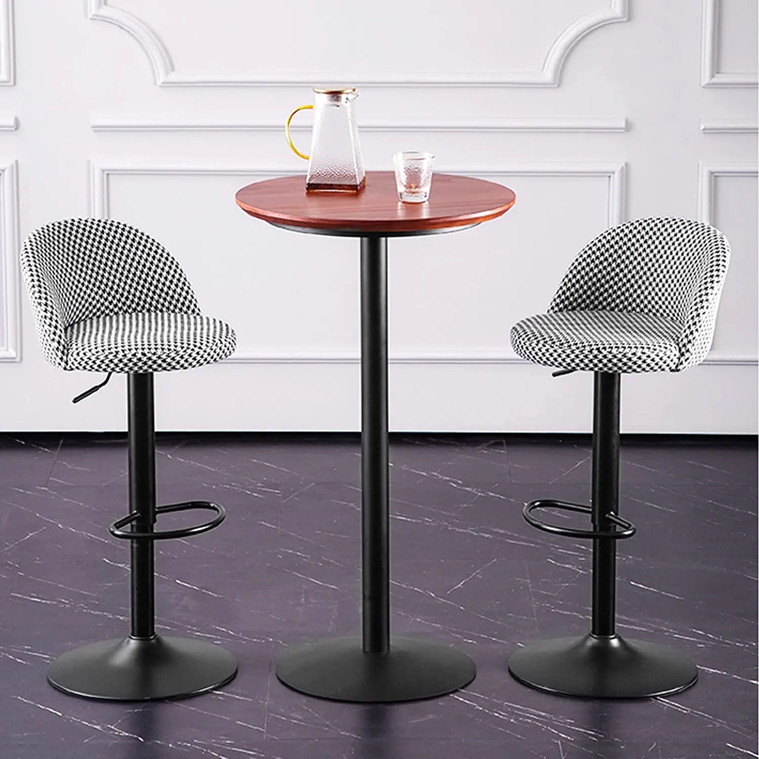 Retro Painting Process Certified Gas Rod High Chair Houndstooth Design for Cafe, Kitchen, Bar and Bistro