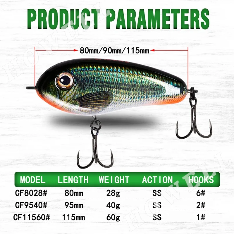 tremor sinking pencil fishing bait 60mm 85mm 95mm 115mm 3D Printing realistic pike lure