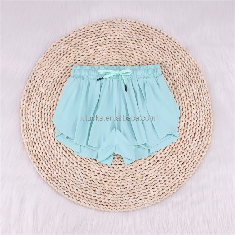 2 in 1 Spandex Gym Shorts Casual Elastic Waist Kids Flowy Shorts Quick Dry Yoga Shorts For Little Girls