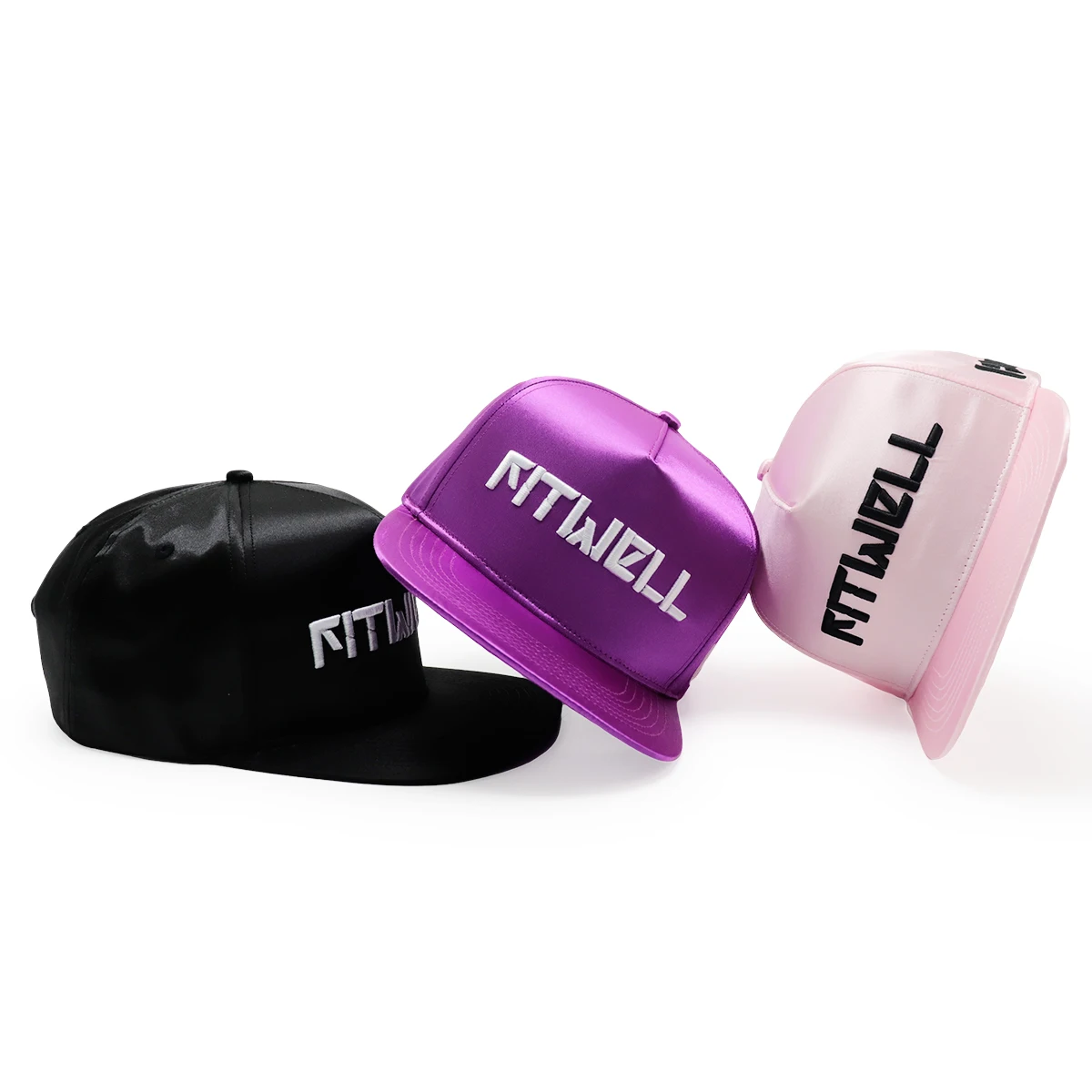 5 panel flat brim bill Personalized retro Mens Caps Black Custom Made Satin Snapback Hats