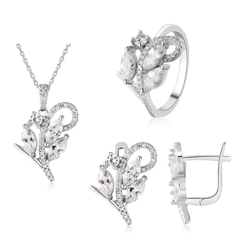 Fashion elegant CZ wedding 925 silver jewelry set