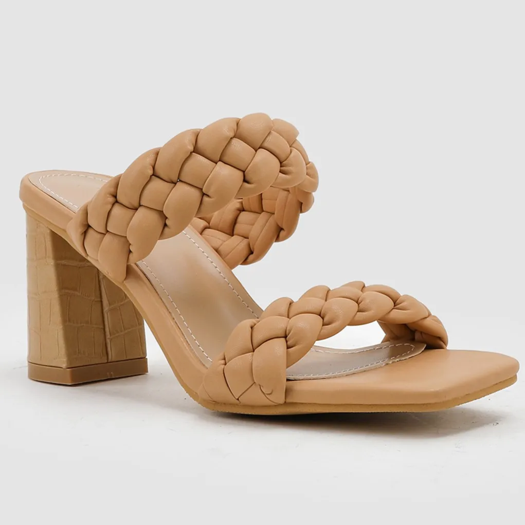 OEM Wovens daily high heels daily women slippers with open toe square toe one-strap vacation sandals