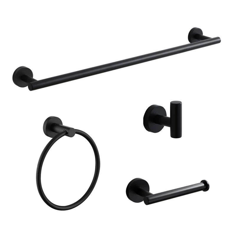 
Popular high quality bath four pieces stainless steel matte black toilet bathroom set accessories 