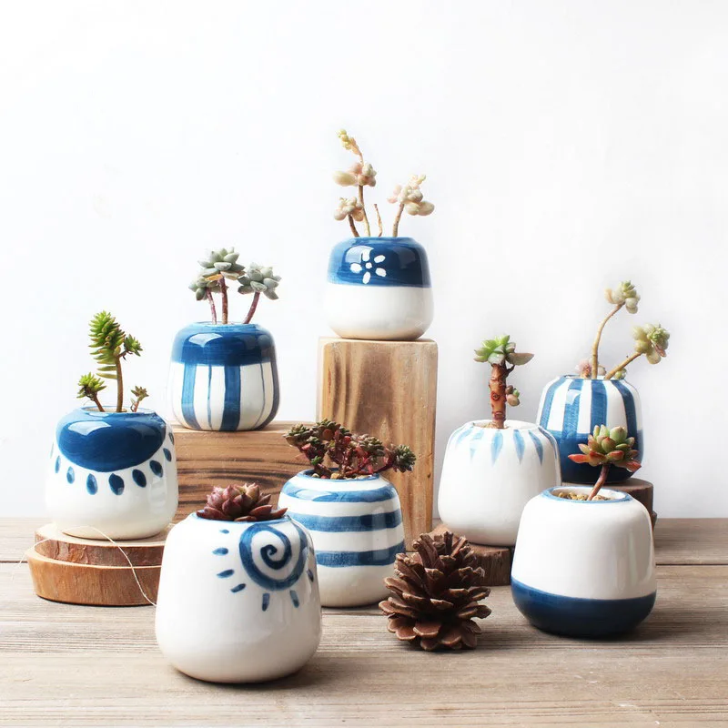 japanese style mini flower pots desktop bonsai white and blue japanese ceramic succulent plants pot for home garden decor