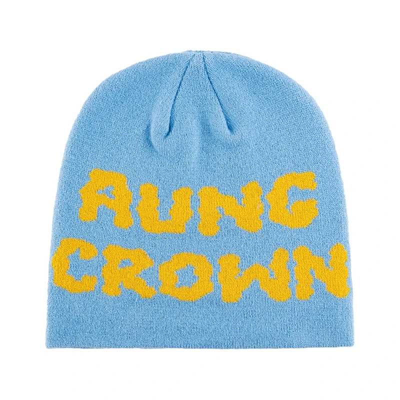 High Quality Wholesale Designer Custom Logo All Over Jacquard Toque Winter Sport Knitted Reversible Beanie Hat