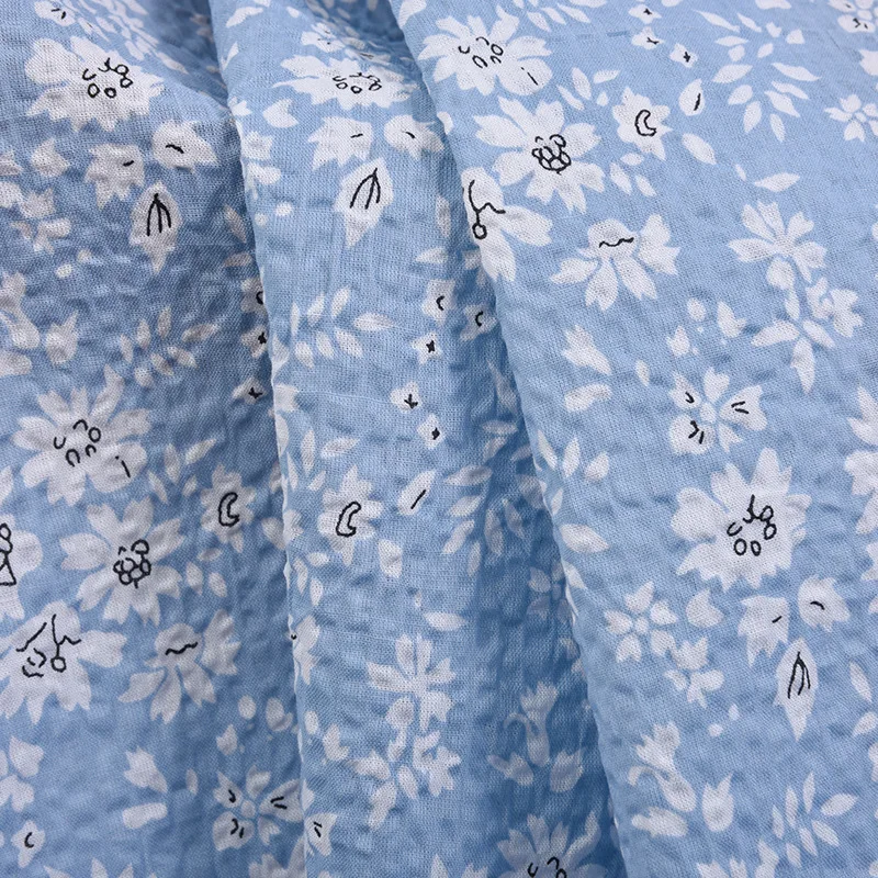 100% Cotton Wrinkled Floral Fabric For Making Ladies Spring Summer Dress
