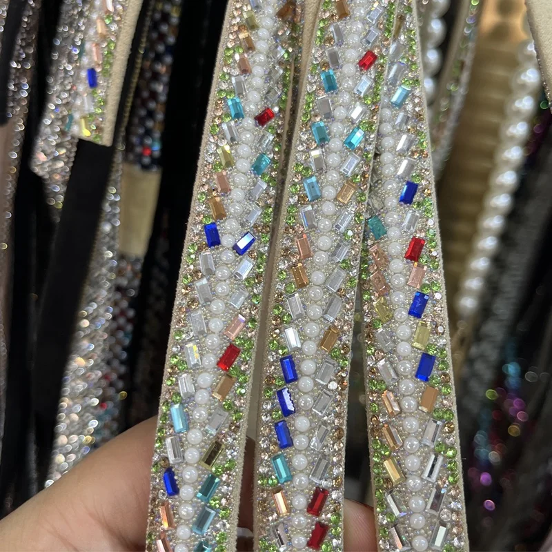 R009 Factory supply rhinestone strips shoes decoration crystal rope cord for sandals