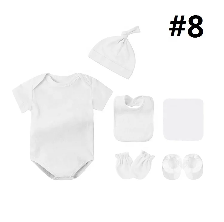 Custom Logo Newborn baby cotton clothes hat bibs socks mittens short sleeve baby romper set