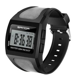 SANDA 222 exclusive plastic band Luminous digital week display mans cool black men digital watch