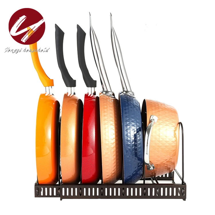 2021 Multifunctional Telescopic Kitchen Shelf Wrought Iron Pot Cover Storage Rack Multi-layer Adjustable Pot Rack