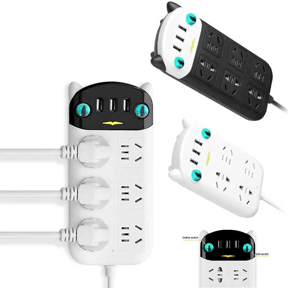 Creative smart 2 4 6 outlets cable cat type power strip USB electrical extension multi socket