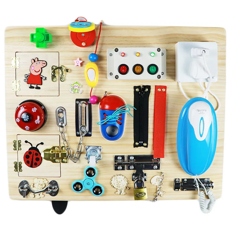 Customized Design Early Educational Durable Activity Unlock Toy Montessori Baby Sensory Training Busy Board DIY