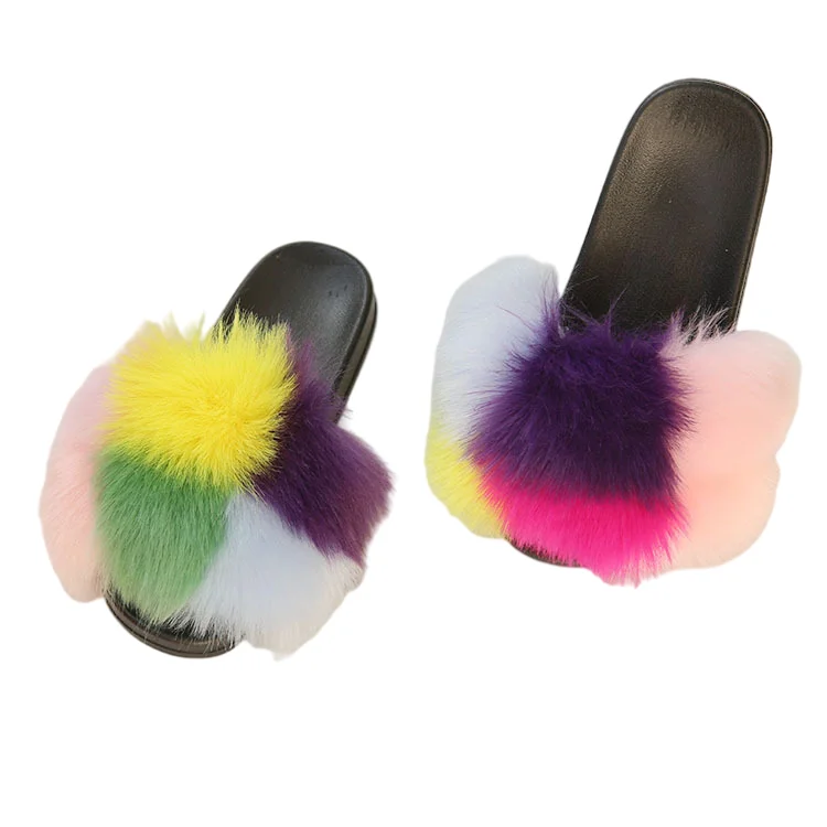 
2021 Wholesale Real Fox Fur Slippers Fluffy Slippers Fashion Fur Slides Indoor Outdoor Summer Sandals For Women 