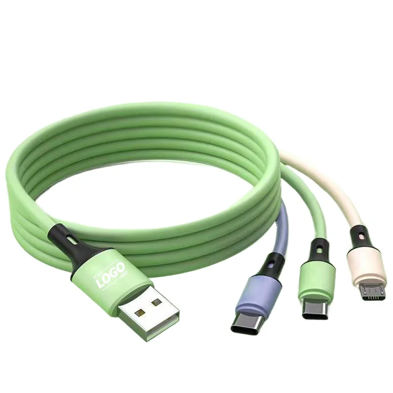 Многофункциональный Кабель зарядного устройства 3-в-1: USB A to Micro/Type-C быстрая зарядка Прочный TPE 1 2 м Пользовательский логотип подарочный вариант