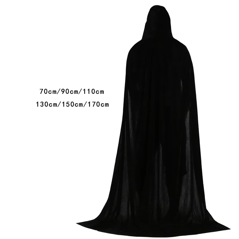 Wholesale Death Cape Ghost Hooded Velvet long Cloak Gothic Costume Big Black Cloak wizard Cosplay costume