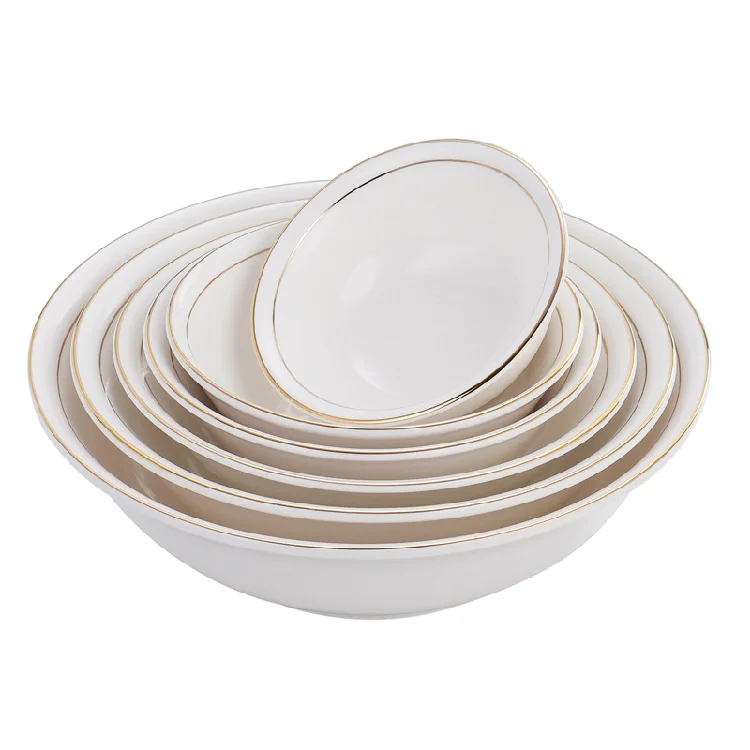 Wholesale nordic style plate Gold Rimmed Ceramic Bowl for Rice Soup Noodles cookware tableware
