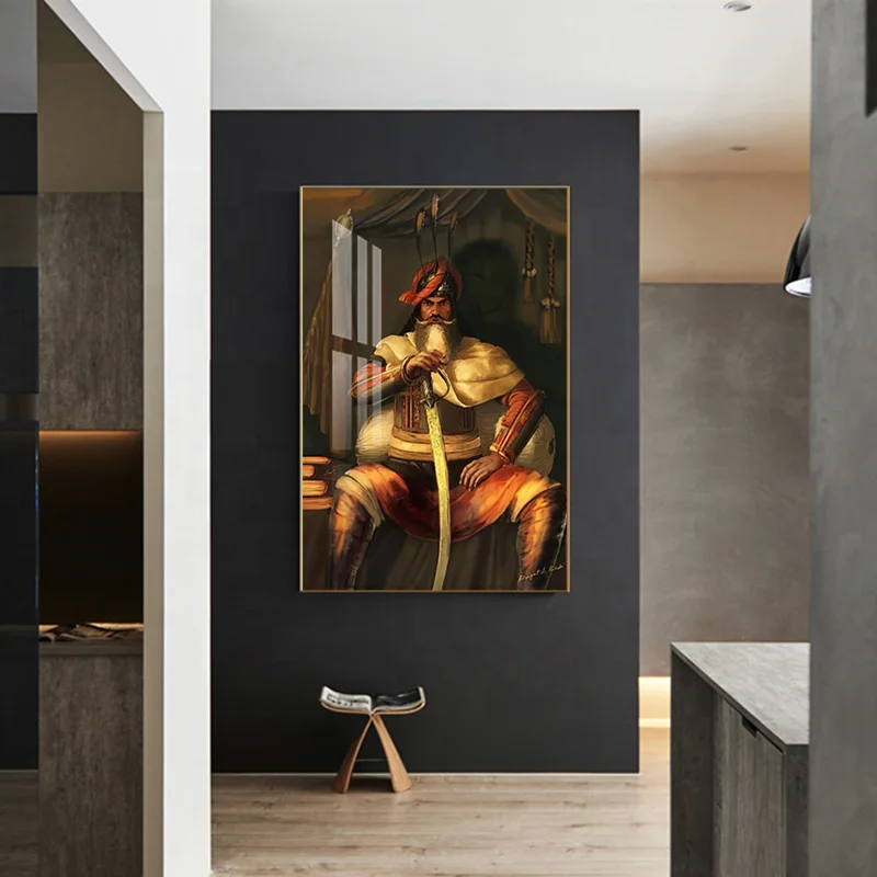 Custom Crystal Porcelain Painting Hari Singh Nalwa Great Sikh Warrior Military Commander Portrait Alu Alloy Frame Resin Painting