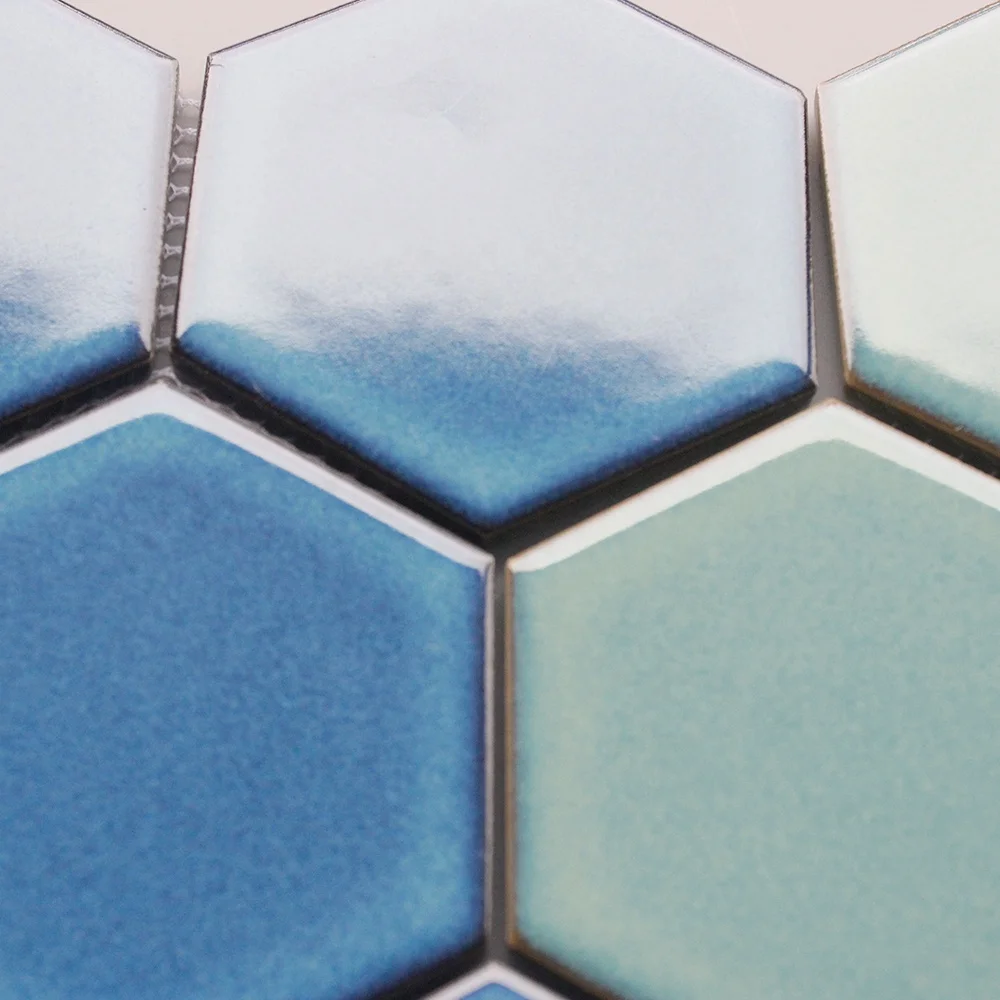 Hexagon sharp blue color matte finished porcelain mosaic tile for kitchen