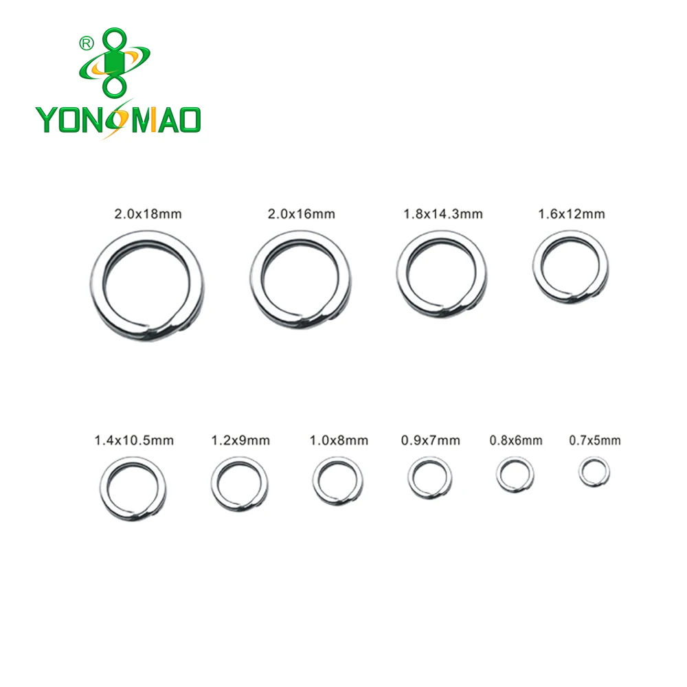 YONGMIAO Super Strong Fishing Split Ring Stainless Steel Lure Rings Heavy Duty Flattened Saltwater Terminal Tackles Connectors