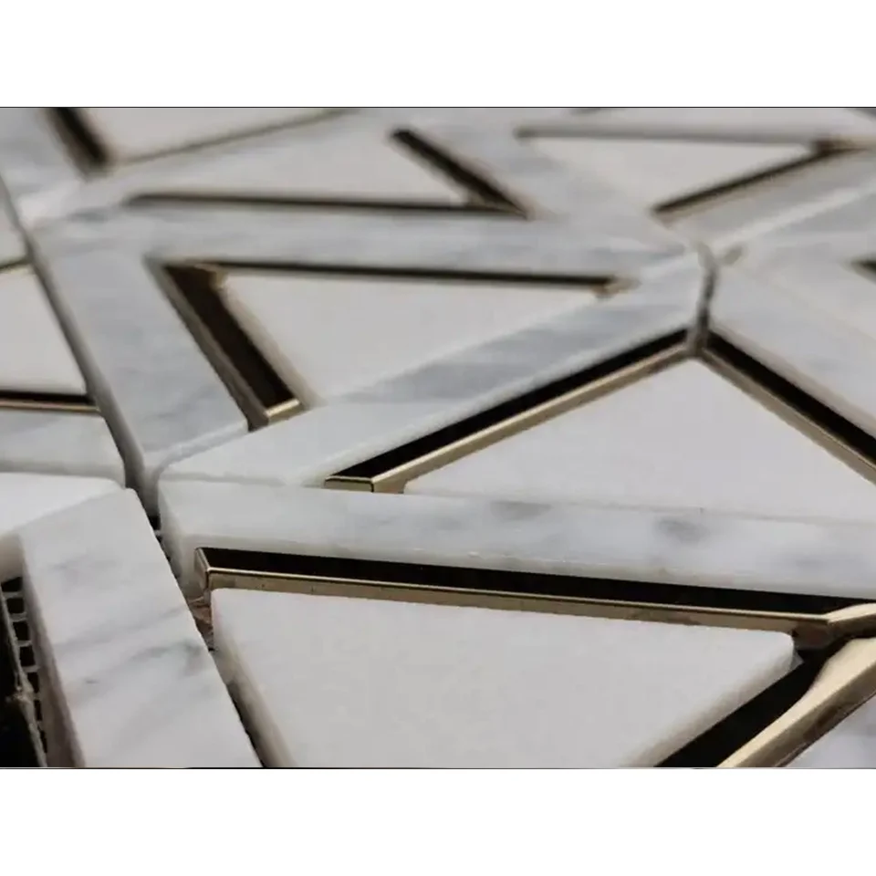 Плитка Backsplash в елочку мраморная мозаика белый каррарский внутренний Настенный декор белое золото 300X300 мм CN;GUA