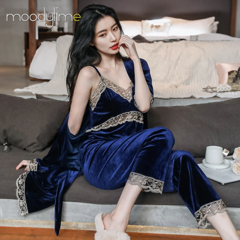 Factory Direct Home Wear Pijamas Woman Robe Pajama Set Women Tracksuits 3 Piece Set Womens Robe Christmas Sets Tracksuit