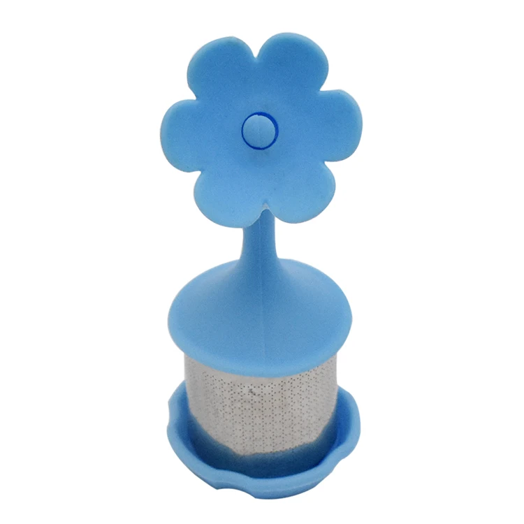 304 stainless steel tea infuser silicone flower shape handle with tray tea strainer tea ball filter